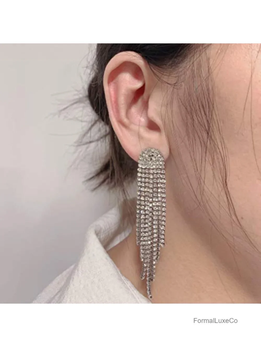 Rhinestone Crystal Tassel Long Dangle Earrings for Women Wedding Party